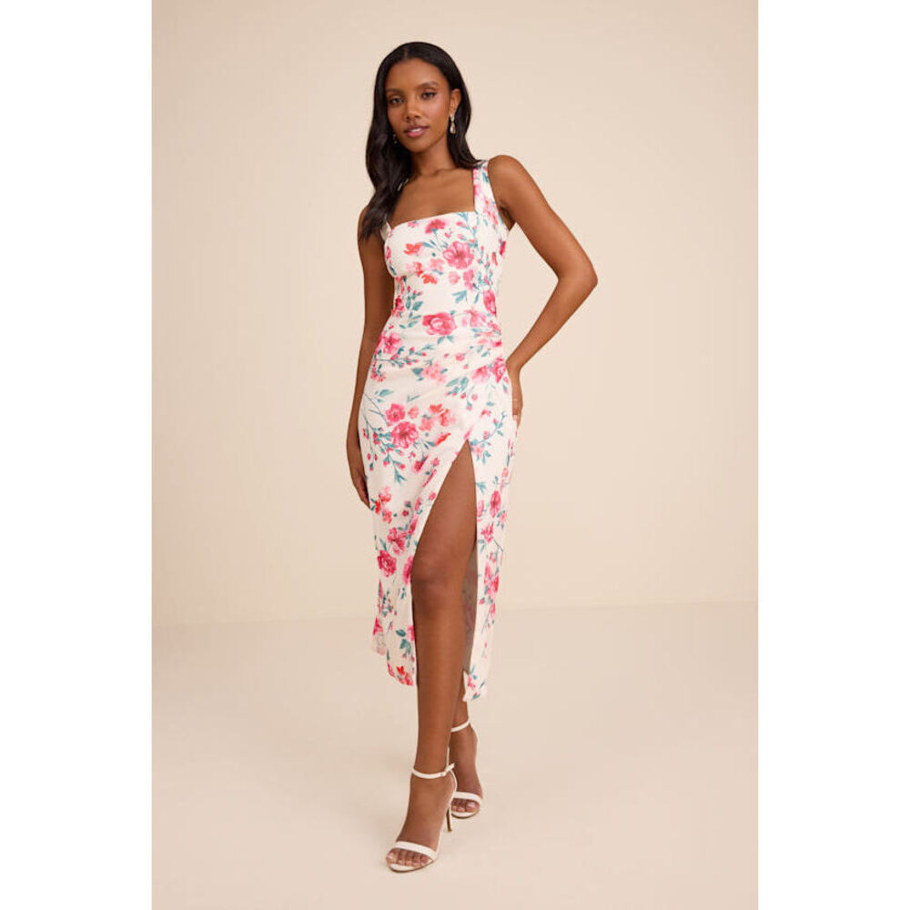 Lulus Lesina Ivory Floral Sleeveless Midi Dress White - Size S